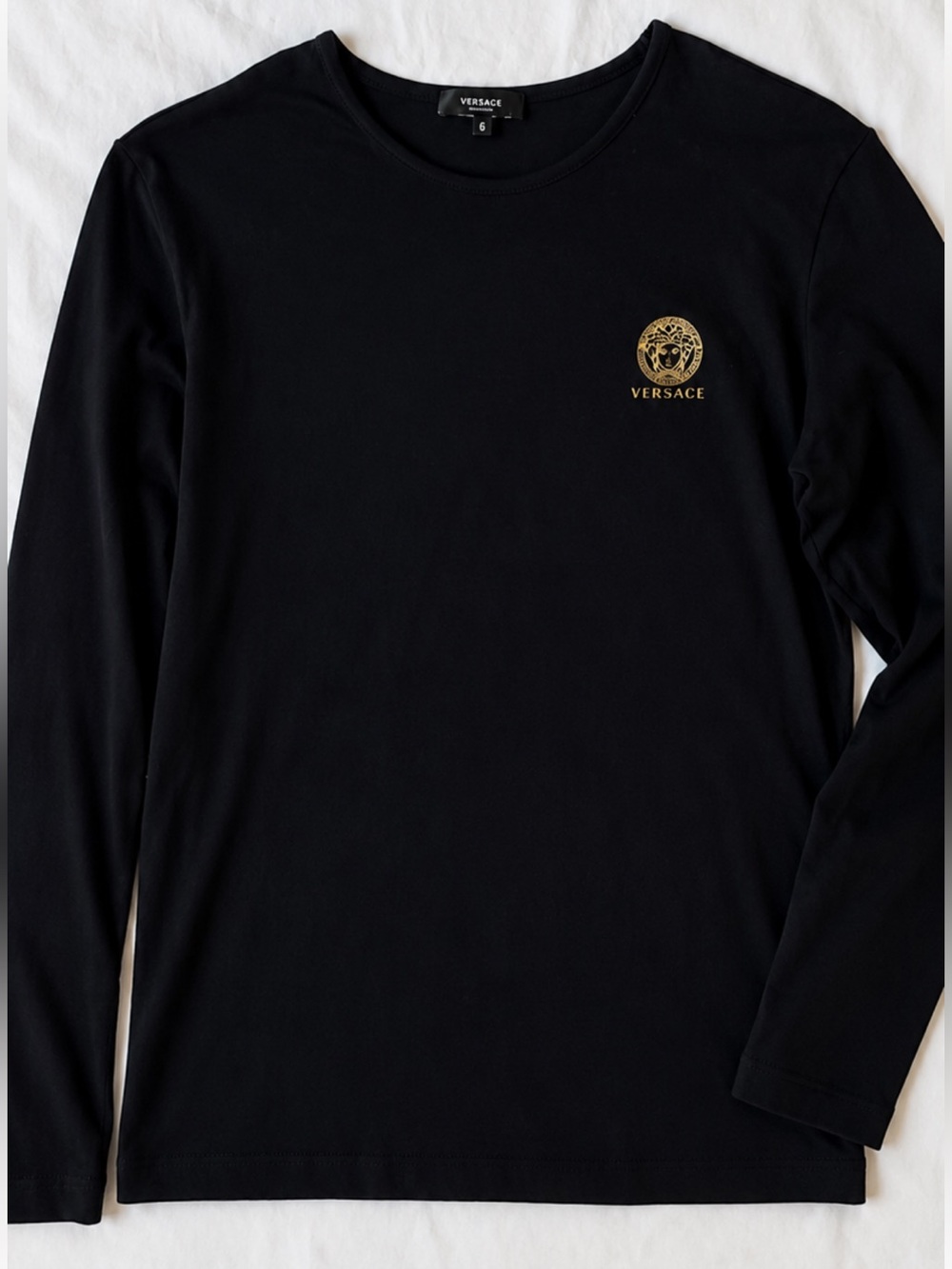Versace Black Medusa Logo Long Sleeve Top Shirt Women’s Size 6 Made in Italy